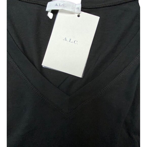 A.L.C. ALC Sz XS T-Shirt Vera Tie Front Crewneck Black Cotton Classic Minimalist - Picture 4 of 5